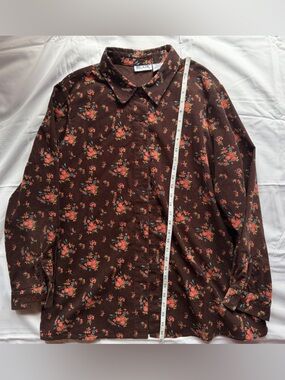 Blair Brown Corduroy Shirt with Coral and Teal Floral Print